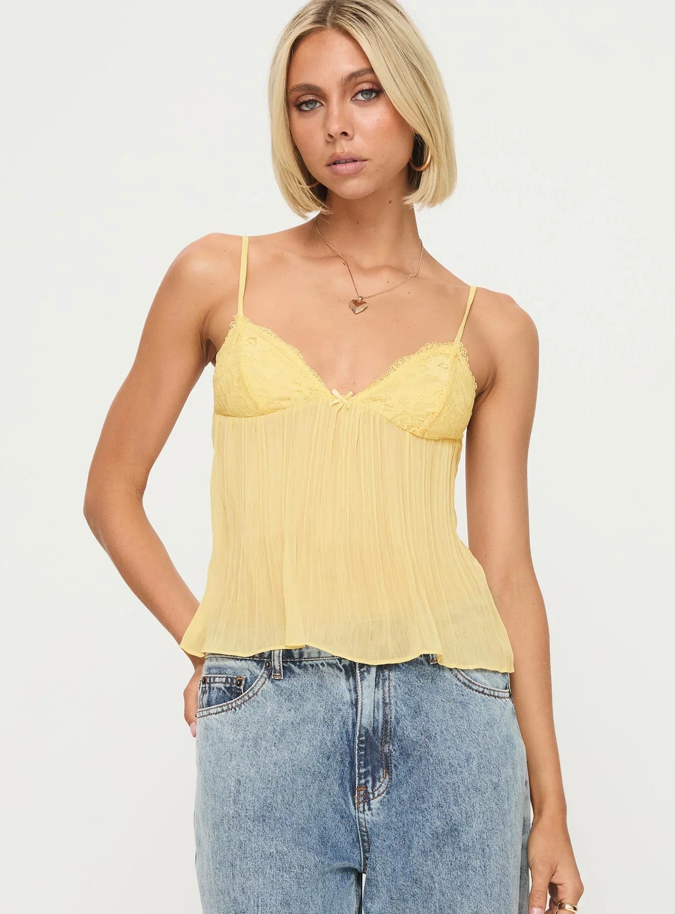 Lace Pleated Top - Zacht Geel