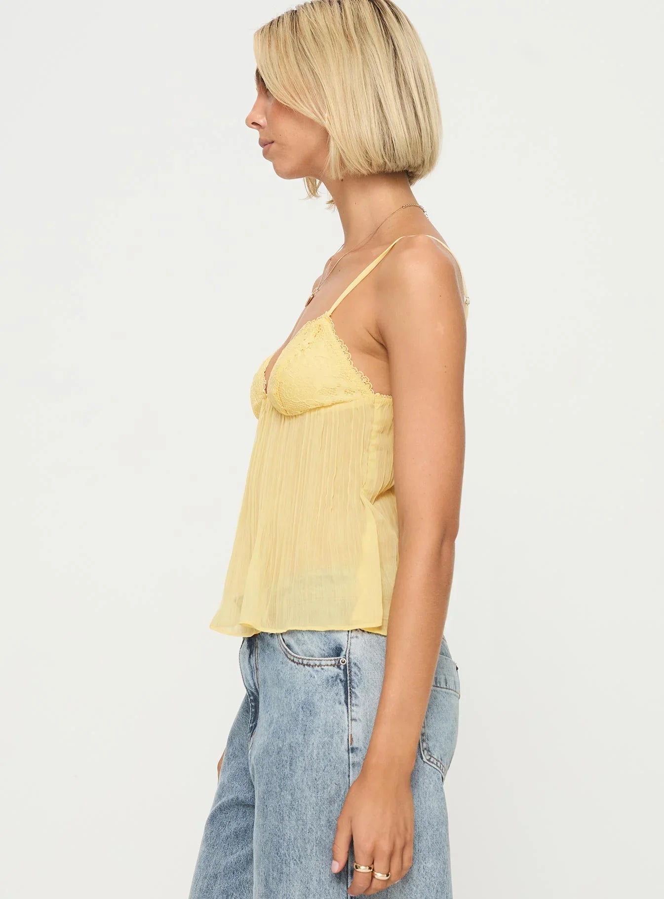 Lace Pleated Top - Zacht Geel