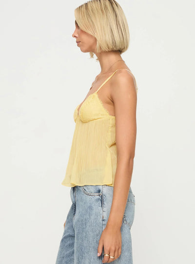 Lace Pleated Top - Zacht Geel