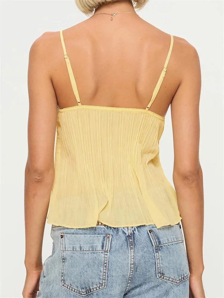 Lace Pleated Top - Zacht Geel